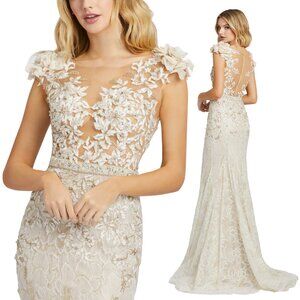 MAC DUGGAL | HIGH NECK SHOULDER FLOWER DETAIL MERMAID GOWN #79268